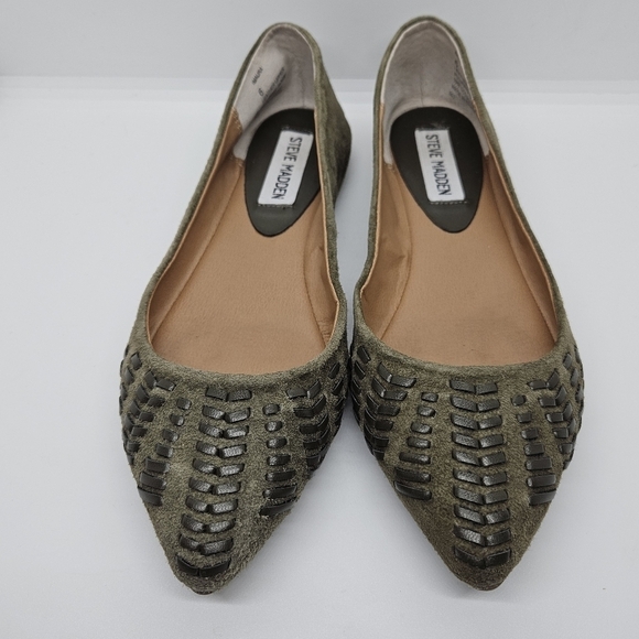 Steve Madden olive green suede Imaura pointed toe flats with lacing detail US 6 - Picture 1 of 9